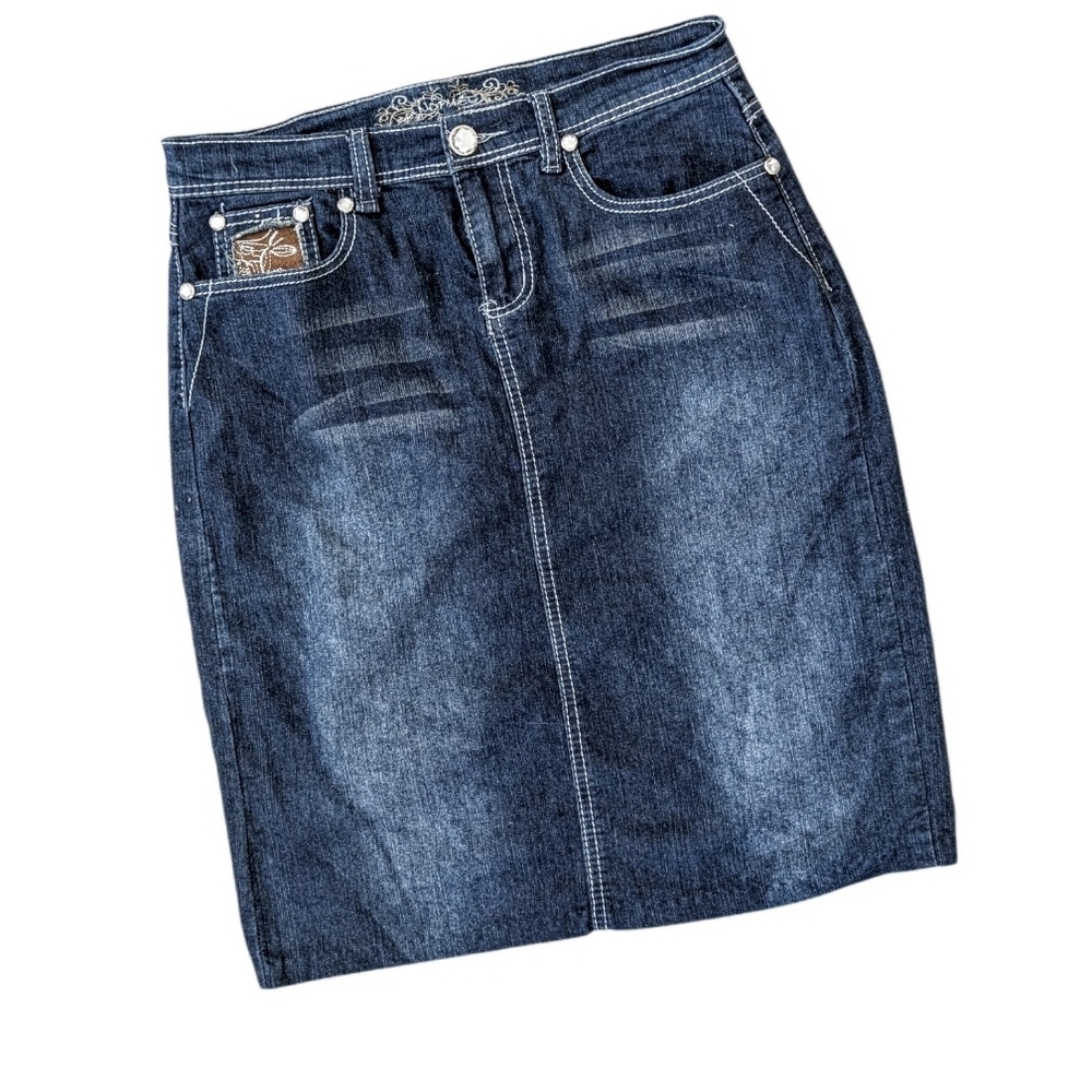 Modest Dark Wash Denim Pencil Skirt, Medium